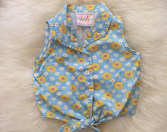Vintage des années 80 fait 60 s flower power cravate taille chemise pour filles taille 6
