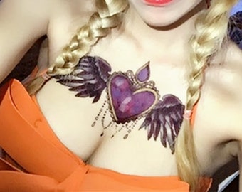 temporary tattoo and big sticker large colorful body art clock and feather waterproof ink pattern skin drawing paper arm chest tattoo