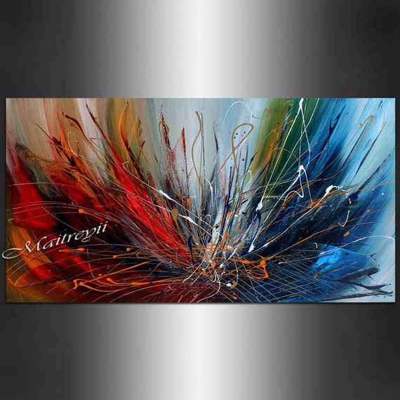 Original Painting Acrylic Red Blue LARGE Abstract painting on