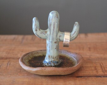 Cactus Ring Holder, Ceramic Jewellery Holder, Jewellery Organizer Stand, Local Handcrafted Artisan Southwestern Cactus Decor