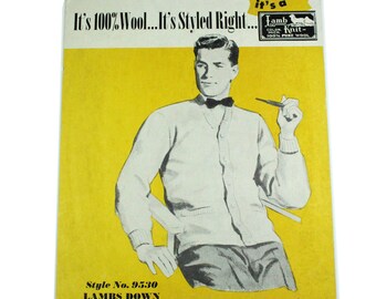 1940's Lamb Wool Knits Cardboard Sign Advertising Store Display. RARE. Menswear, Madmen midcentury.