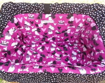 Pet Shopping Cart Cover "Black and White Doggies on Purple Fushia" Ready to Ship