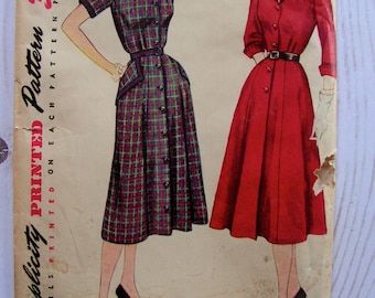 1950s Tailored Dress | Misses 14.5 Bust 33 | Simplicity 3707 | cut used complete vintage sewing pattern