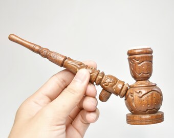 Tribal Pipe, Wooden & Marble Tobacco pipe, Classic Tobacco pipe 8"
