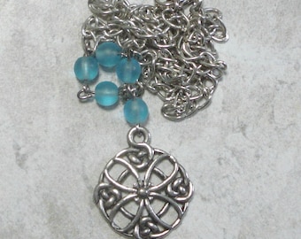 Celtic Cross Necklace Aqua Blue