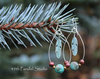 Turquoise Hoop Earrings, Turquoise Earrings, Turquoise Jewelry, Southwestern Jewelry, Genuine Turquoise Earring, Silver Hoop Earrings, Hoops