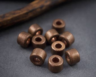 10 pcs - mini beads tubes washers ceramic Mykonos - Brown copper color - 6mm x 4mm
