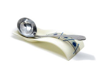 White Glass Spoon Rest - Chef Gift - Utensil Holder - Large Kitchen Spoon Rest - Kitchen Decor - Spring Remodeling - Instapot Cooking 5556