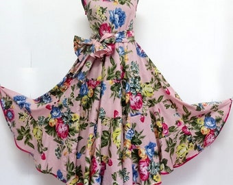 Long dress with Ruffles, pink pastel cotton shalimar sleeveless
