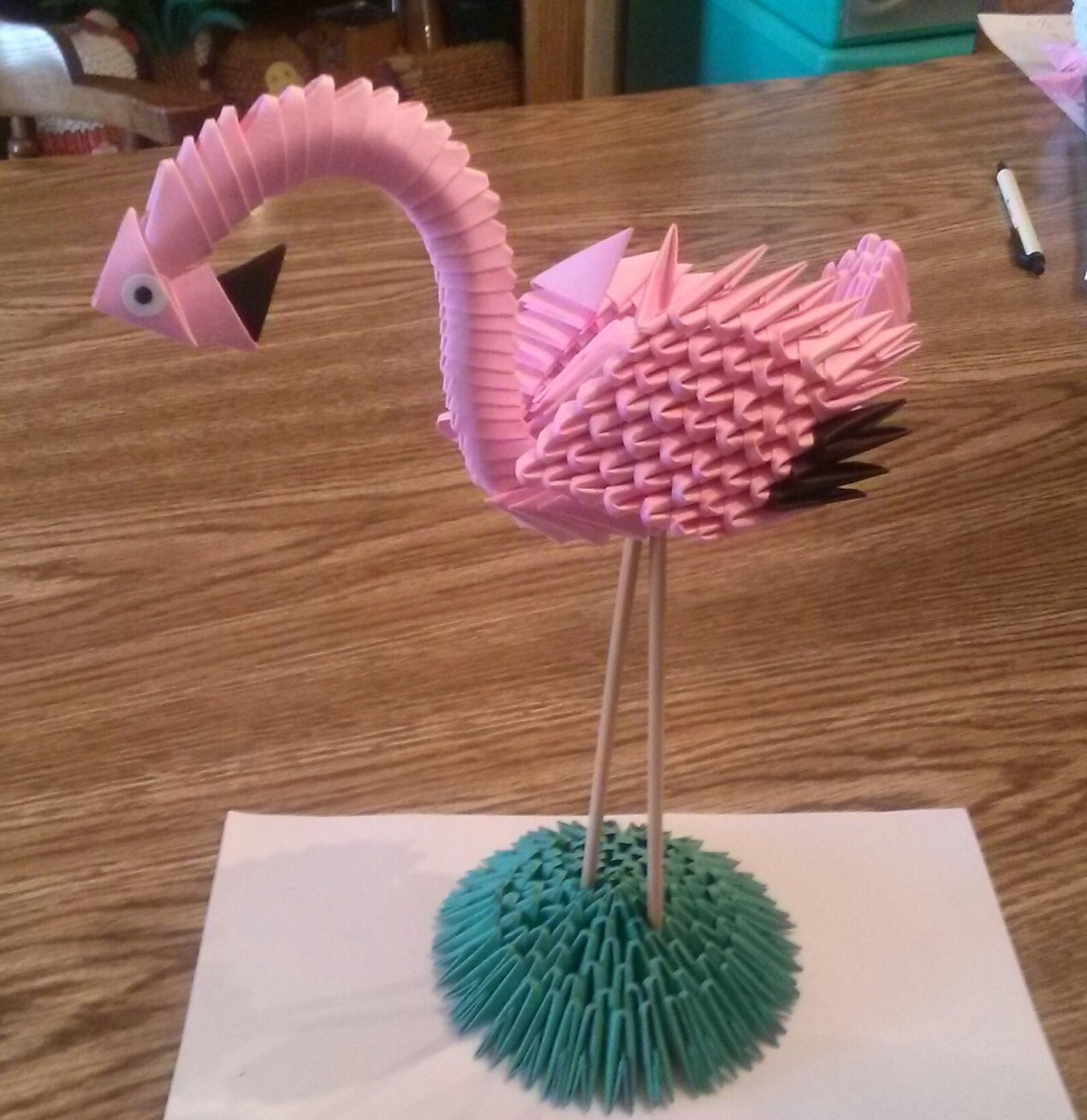 Flamant rose en Origami 3D