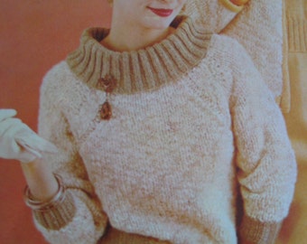 Knit Sweater Pattern - Vintage PDF Pattern, 1960's Ladies' Knit Sweater 424