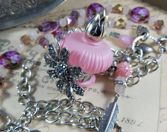 Perfume Bottle Assemblage Pendant Necklace