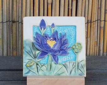 Pink Lotus, Hand Made Tile, Arts and Crafts, Mission Style