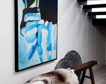 Figurative painting, Figurative art, Painting abstract, Painting on canvas, Handmade painting, Art, Home decor, Wall artwork, Blue & Black