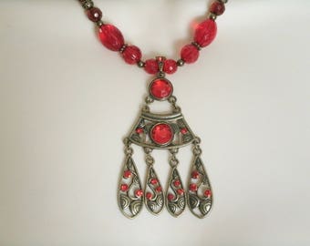 Red Necklace, boho jewelry bohemian jewelry gypsy jewelry hippie necklace moroccan jewelry gypsy necklace bohemian necklace boho necklace