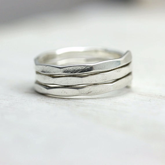 Silver Wrap Ring Hammered Coil Ring Stacking midi ring