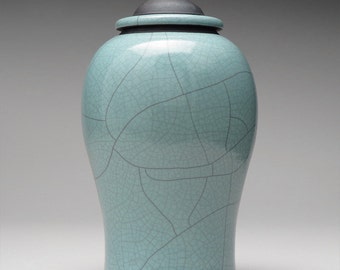 Ceramic lidded jar,urn, turquoise Green Raku Jar with lid,large urn, large jar, art pottery,wheel thrown,handmade