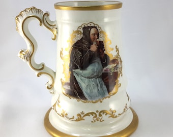 KT and K (Knowles, Taylor & Knowles) Mug, Two Monks, Gold Trim, 1900s