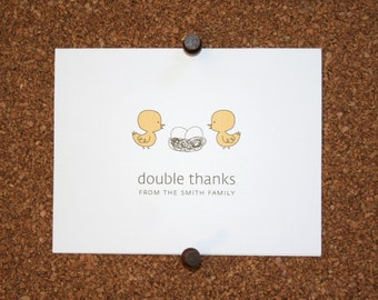Duck Twins Baby Thank You Cards. Custom Ducks Twin Baby Shower Thank You Cards. Twin Baby Thank Yous. Personalized. Eggs in Nest (Set of 10)