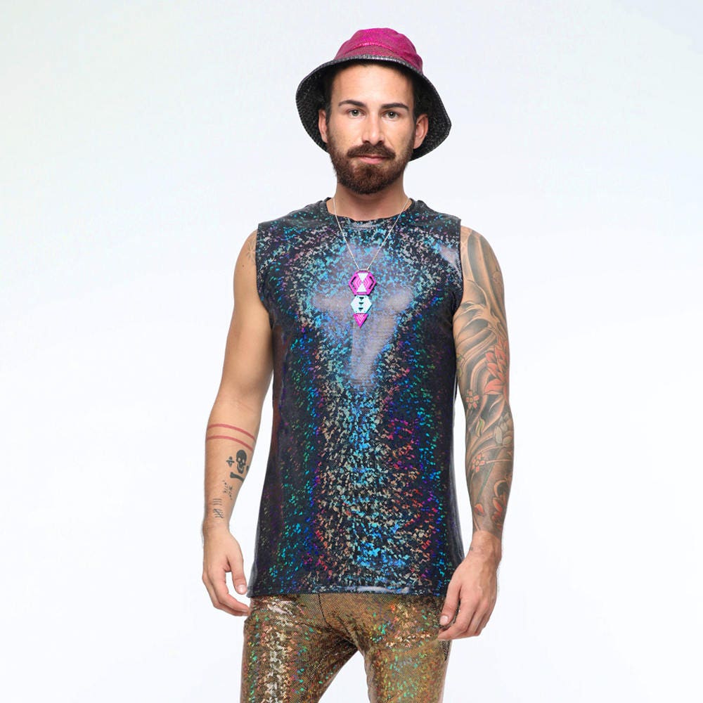 Mens Holographic Sleeveless Tee 13 Colors Mens Festival
