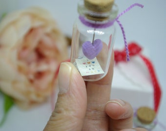 Mother's day gift, Polymer clay heart, Heart in glass bottle, Miniature, Message in a glass bottle, I love you,