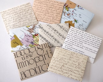 8 handmade envelopes for journals made from vintage paper, junk journal supplies