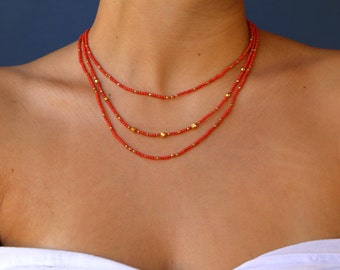 Women Coral Necklace, Her Coral Necklace, Her Coral Jewelry, Coral Bridal Jewelry, Red Coral Necklace, Layered Coral Necklace, Coral Gift
