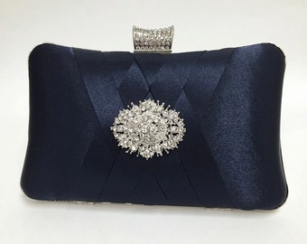 wedding clutch, formal clutch, Navy blue clutch, evening bag, bridesmaid clutch, bridesmaid bag, crystal clutch, evening clutch