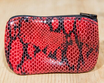 Red snakeskin effect leather wallet