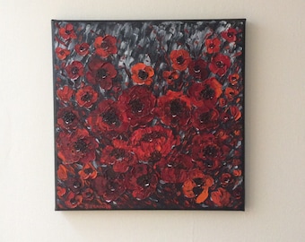 Stunning Contemporary Wild red poppies Palette knife oil painting on canvas