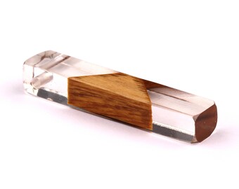 Wood Resin Pendant - Natural Mahogany Wooden Charms - White Epoxy Resin Necklace - Jewelry Supplies - Wooden Beads - 60x10x11mm - BB1017SW