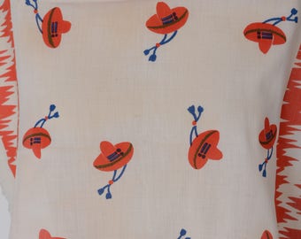 Vintage 1950s Red Sombrero Scarf - Screen Printed - Novelty Fashions 1940s
