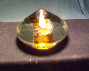 Blenko Amber Spiral Pyramid Paperweight