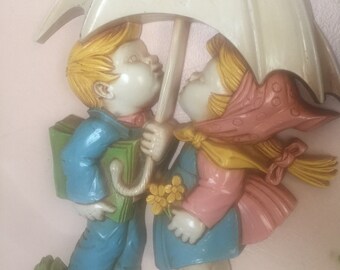 70s Dart Industries Kissing Under the Umbrella Wall Decor