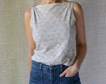 Dash Print Sleeveless Top, Tank Top, Modern Minimal, Cotton Jersey- Made to Order