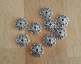 5 Silver bead caps 10mm