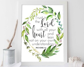 Proverbs 3:5, Trust In The Lord, Scripture Print, Scripture Art, Bible Verse, Bible Verse Art, Bible Verse Print, Christian Wall Art, Verse
