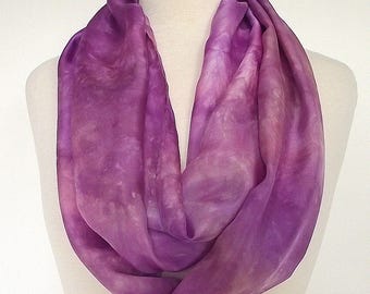 Hand Dyed Silk Infinity Scarf - 11 x 76", Purple, Heather, Rose, Long Infinity Loop