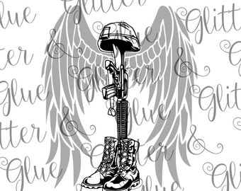Battlefield Cross with Angel Wings for Military Veteran SVG File