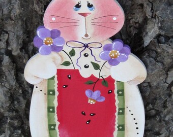 Watermelon Springtime Wood Bunny Shelf Sitter, Tole Painted Easter, Wood Easter, Tole Decorative Painting, Easter Home Decor