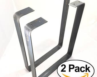 2 Pack Square Rustic Reclaimed Metal Coffee Table bench Legs, Steel Rectangle forged Brackets, Modern bracket Storage Strap Angle seat iron