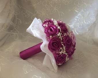 Handmade wedding bouquet of satin with beads
