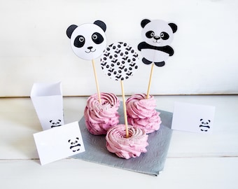 Panda Party Birthday Toppers, Panda Party Supplies, Panda Cupcake Topper, Panda Party Decor Printables, Panda Cake Topper - INSTANT DOWNLOAD