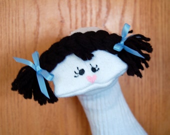 Girl Sock Puppet with moveable mouth black braids