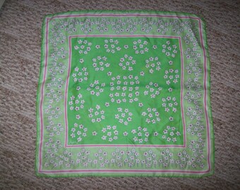 Vintage VERA NEUMANN Floral Scarf~Greens, Pinks, White~Square Scarf~22" x 22"~Hand Rolled Edges~Silk Fabric~Spring & Summer Wear