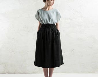 Long linen skirt, Midi skirt with elastic, Long black linen skirt, Long skirt, Linen women's clothing, Custom color skirt with pockets