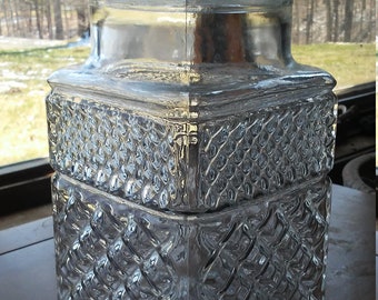 Vintage Anchor Hocking Wexford Diamond Clear Glass Cookie Jar, Apothecary Jar, Kitchen Canister, Kitchen Container, Glass Jar,