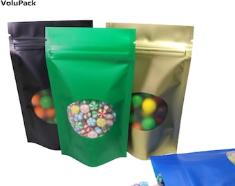 8.5x14CM Matte Blue/ Gold/ Green/ Black Zip Lock Bag Aluminium Foil Mylar Stand Up Zipper Pouch W/ Oval Window