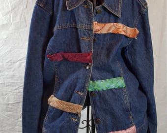 Repurposed denim jacket using neckties