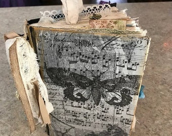 Altered Book vintage journal sewn tea dyed